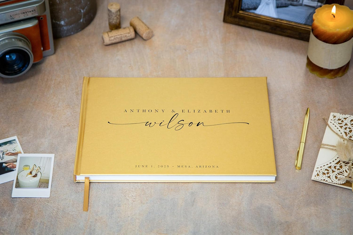 Personalized Guest Book - 11.5" x 8.5" Custom Bride & Groom Names with Bookmark and Hard Cover 140
