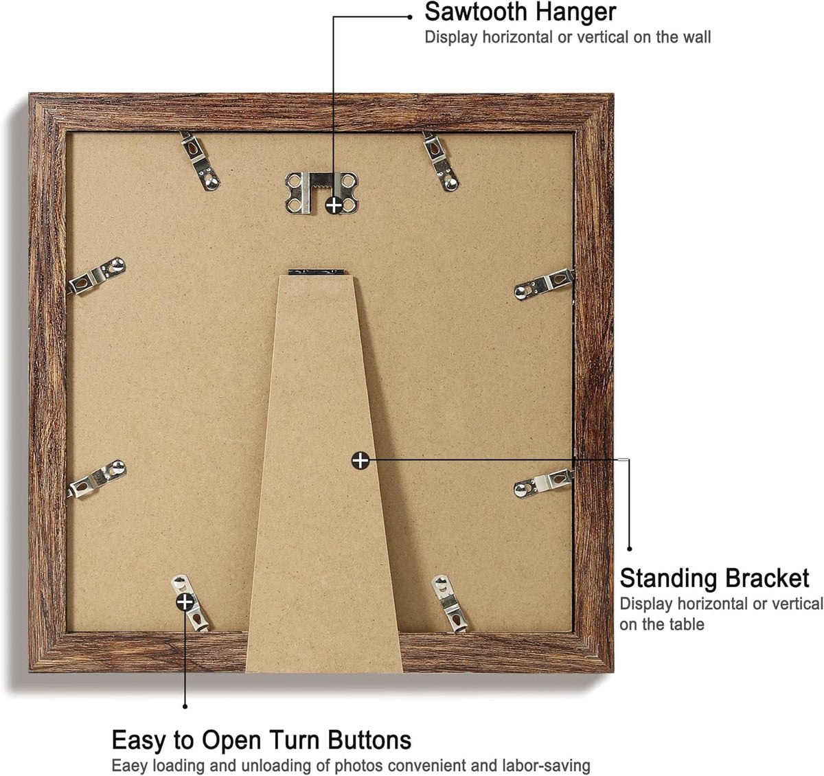 10x10 Picture Frame Set of 4 with Real Glass, Rustic Frames Display 8x8 Picture with Mat or 10 x 10