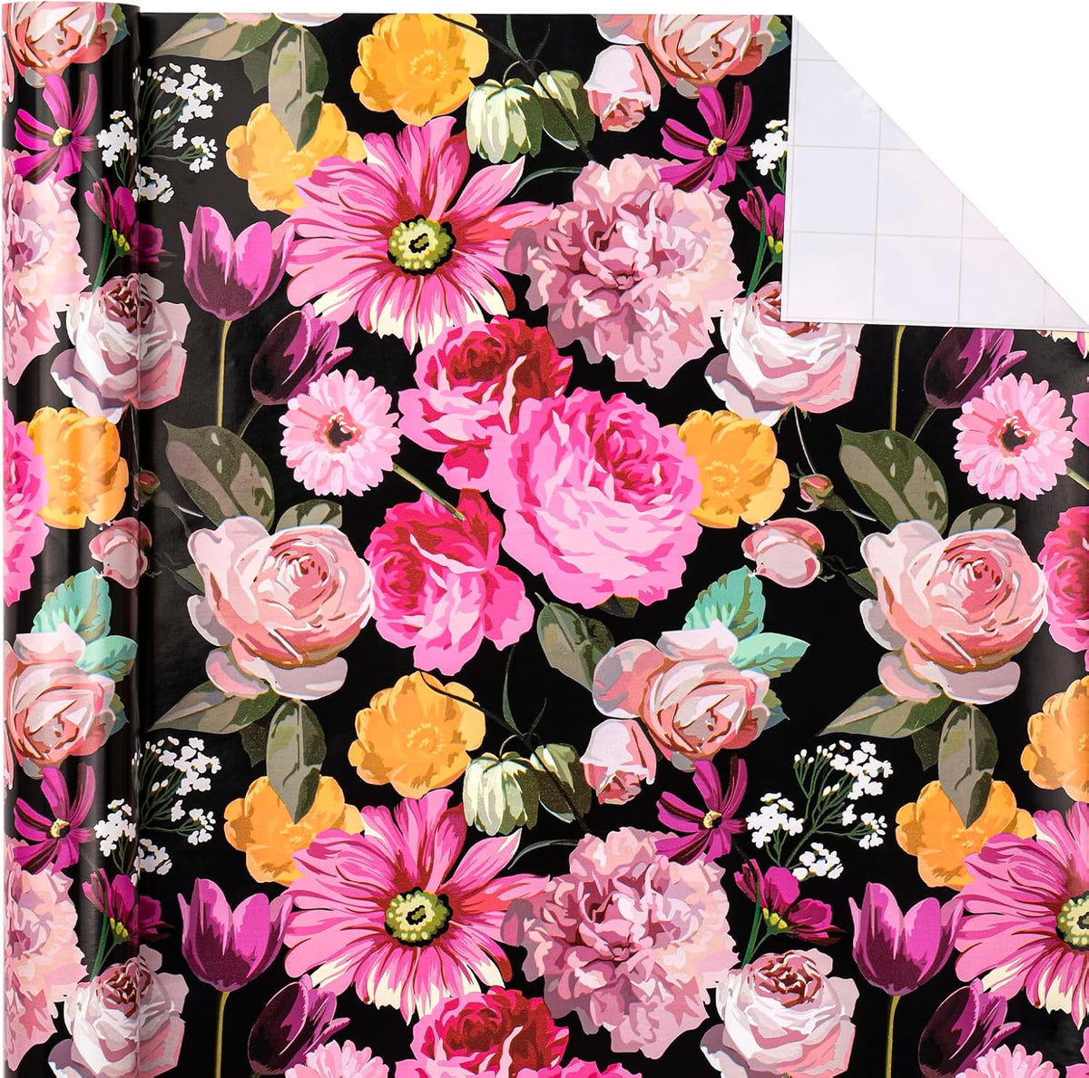 WRAPAHOLIC 30 Inch Jumbo Reversible Floral Wrapping Paper - 30 Inch X 33 Feet - Colorful Floral
