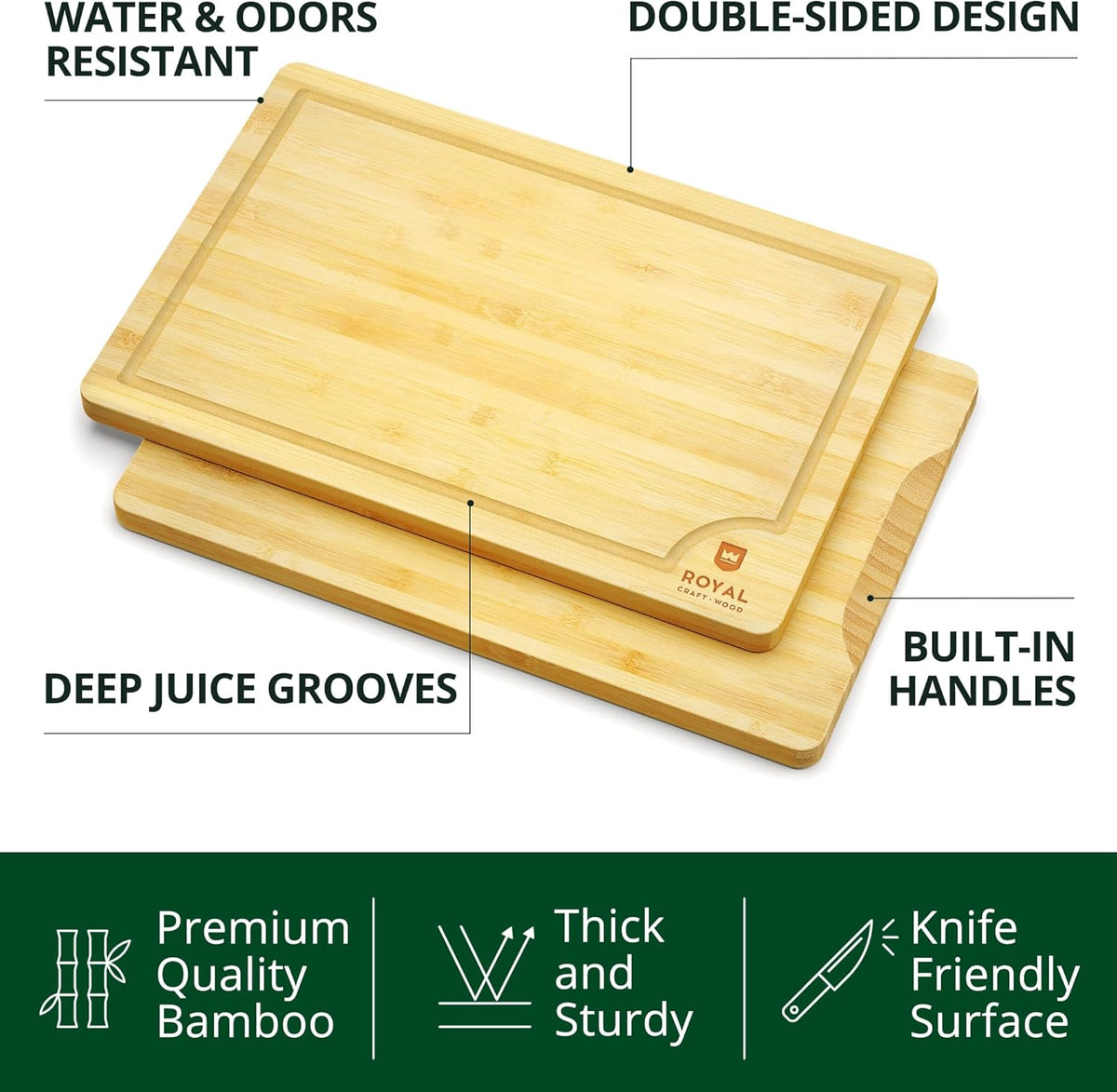 ROYAL CRAFT WOOD Wooden Cutting Boards for Kitchen Meal Prep & Serving - Bamboo Wood Serving Board