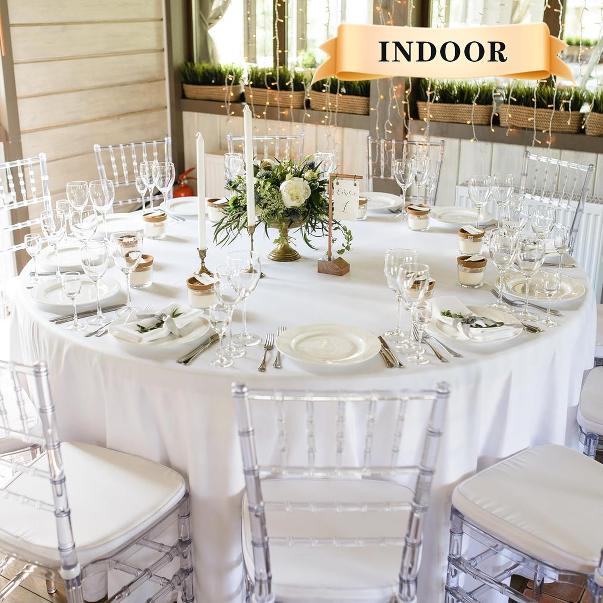 sancua 6 Pack Round Tablecloth 90 Inch White, Stain and Wrinkle Resistant Table Cloth - Washable
