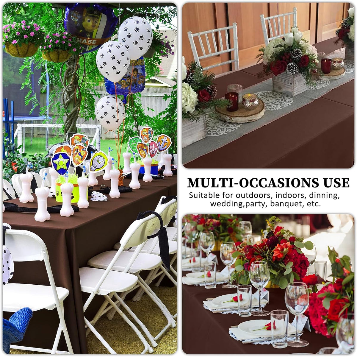 8 Pack Brown Table Cloth 60 x 126 Inch Rectangular Tablecloths for 8 Foot Rectangle Tables, Wrinkle