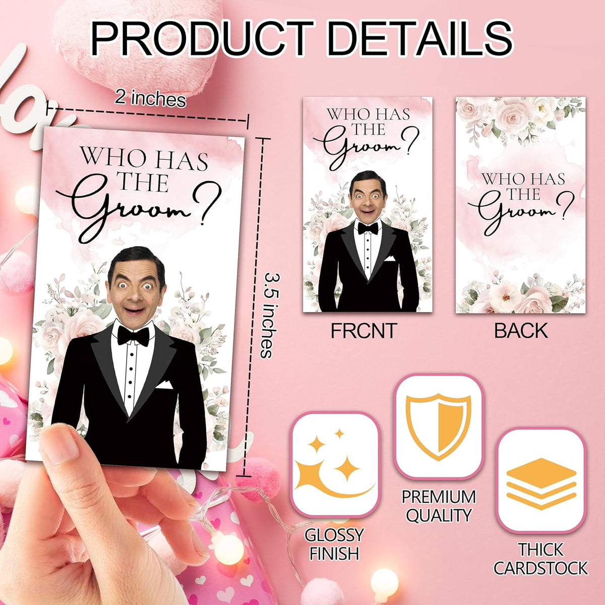 Who Has The Groom Bridal Shower Games, 41 PCcs Pink Floral Scratch Off Cards, 3.5"x 2.1" Funny