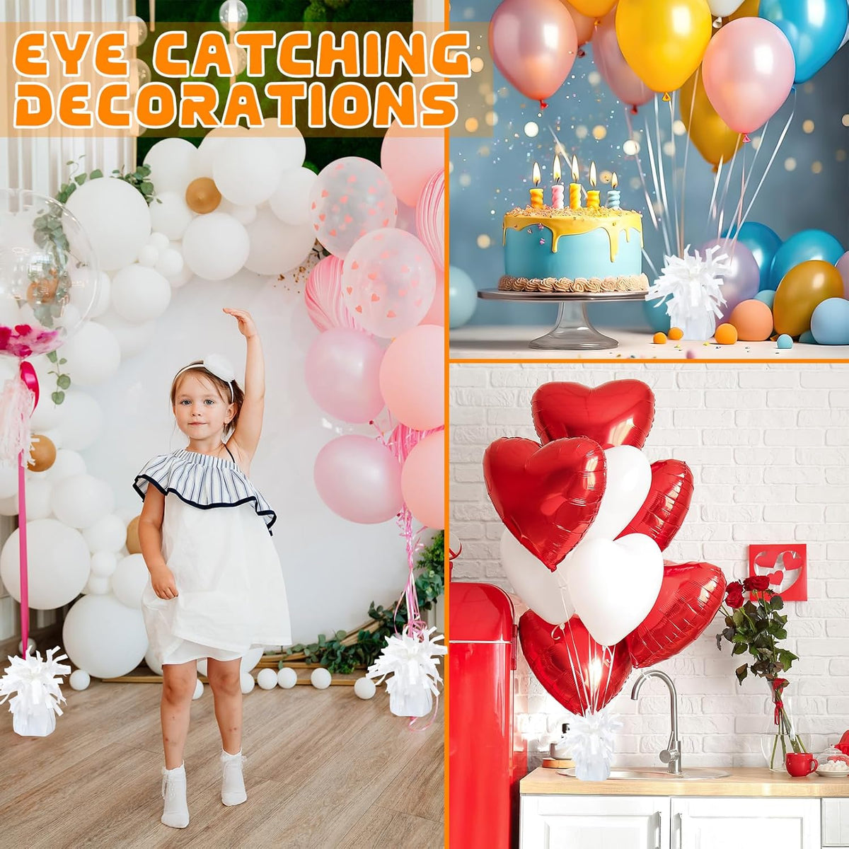 8 Pcs White Metallic Balloon Weights Holder Anchors Balloon Holder Weights for Helium Balloons
