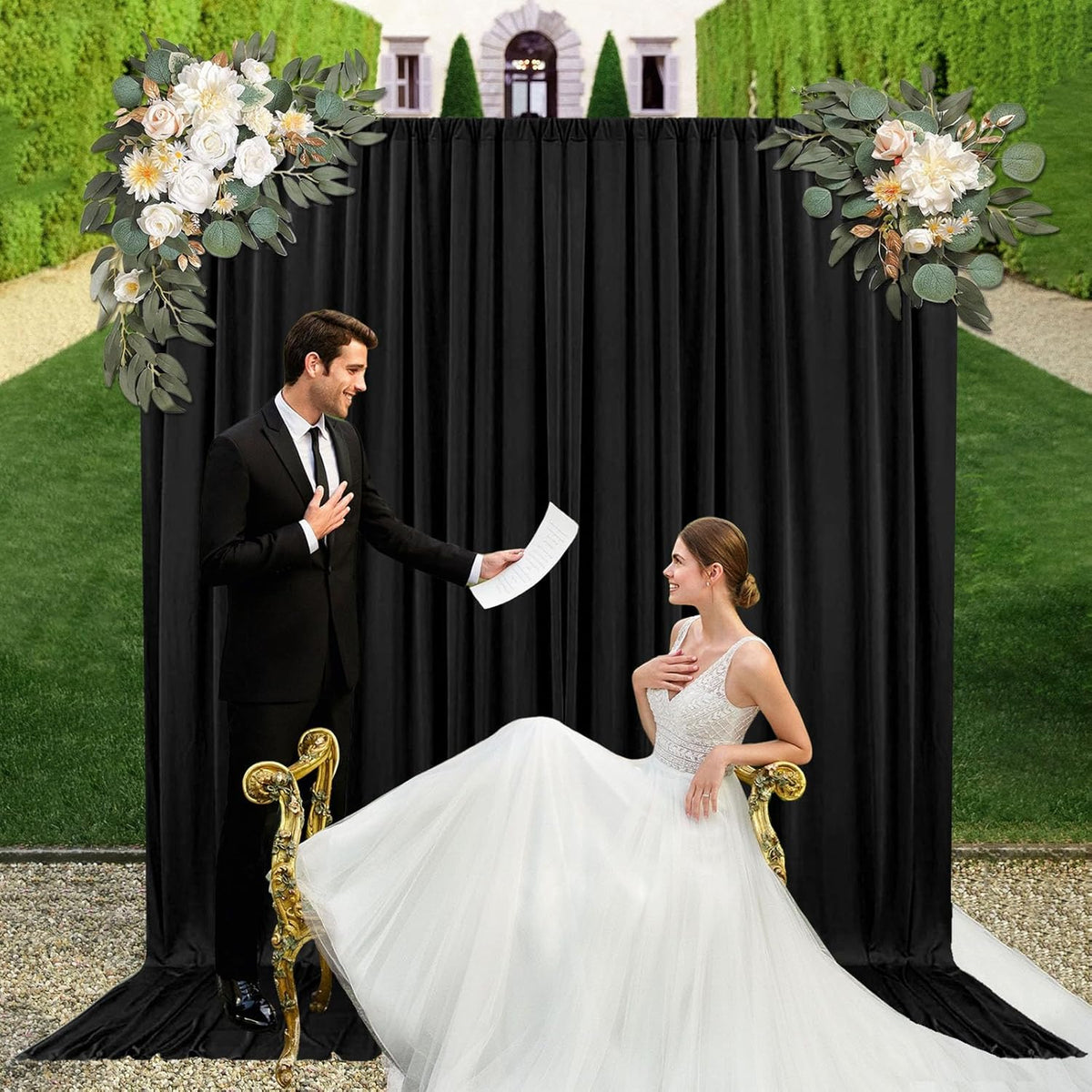 10ft x 10ft Black Backdrop Curtains for Parties, Fabric Satin Background Curtain with Rod Pockets