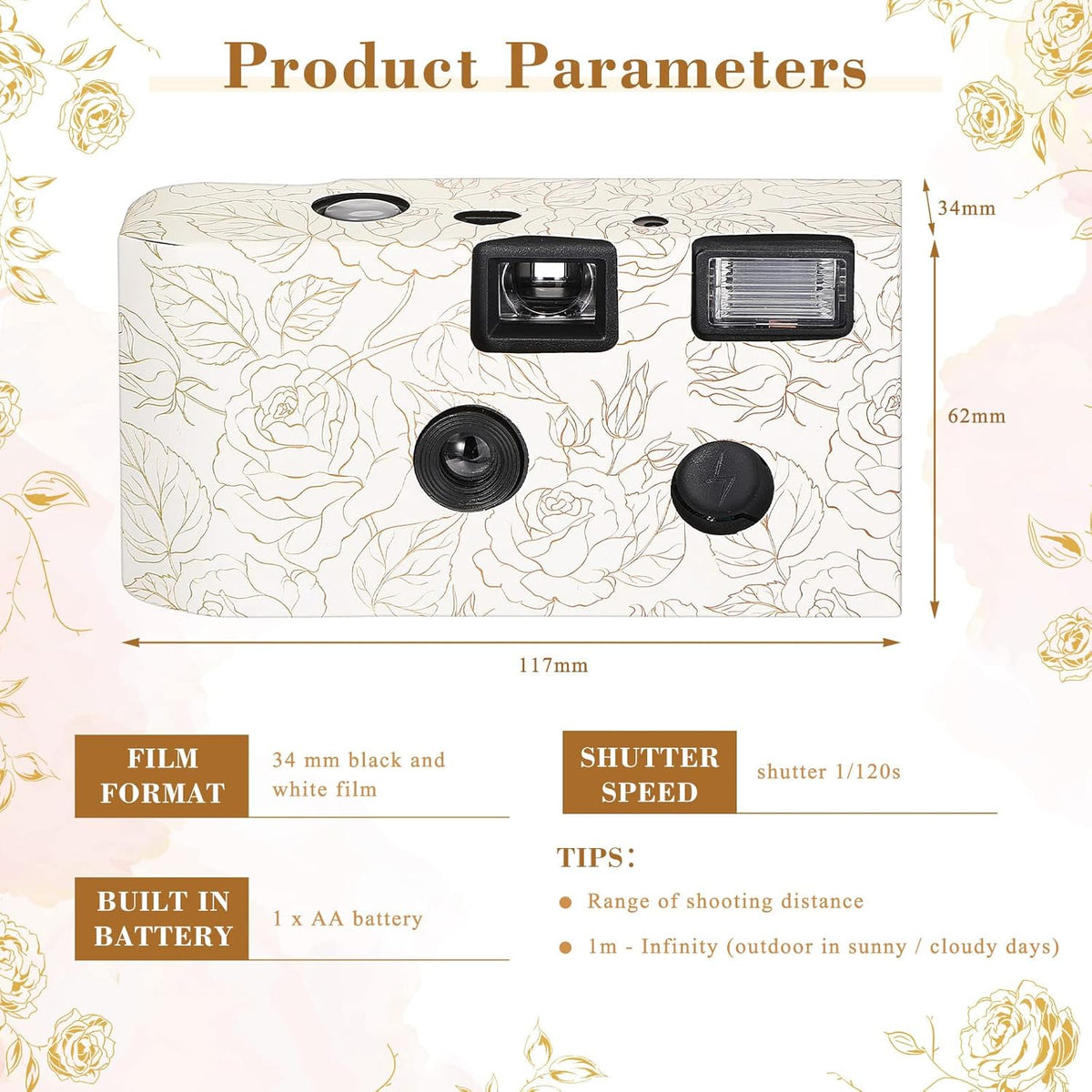 Zhengmy 4 Pack Disposable Camera for Wedding,34mm Single Use Camera with Flash One Time for