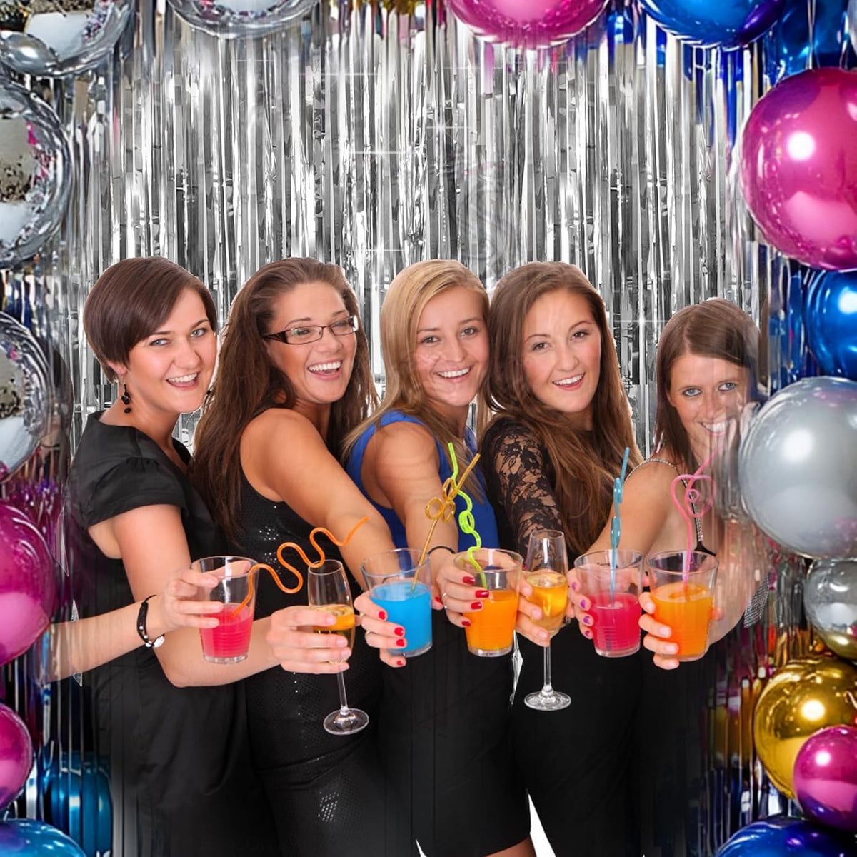 4 Packs Silver Foil Fringe Curtain, Silver Metallic Tinsel Backdrop for Birthday, Wedding, Baby