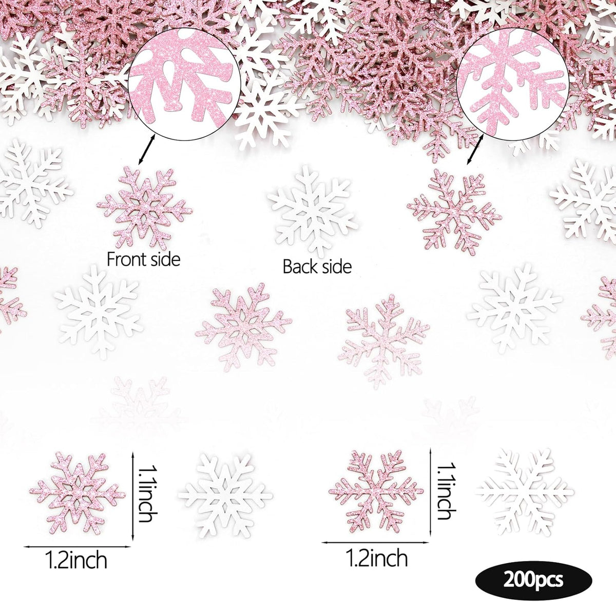 200PC Pink Glitter Snowflake Confetti Winter Onderland Decorations Paper Snowflakes Table Scatter