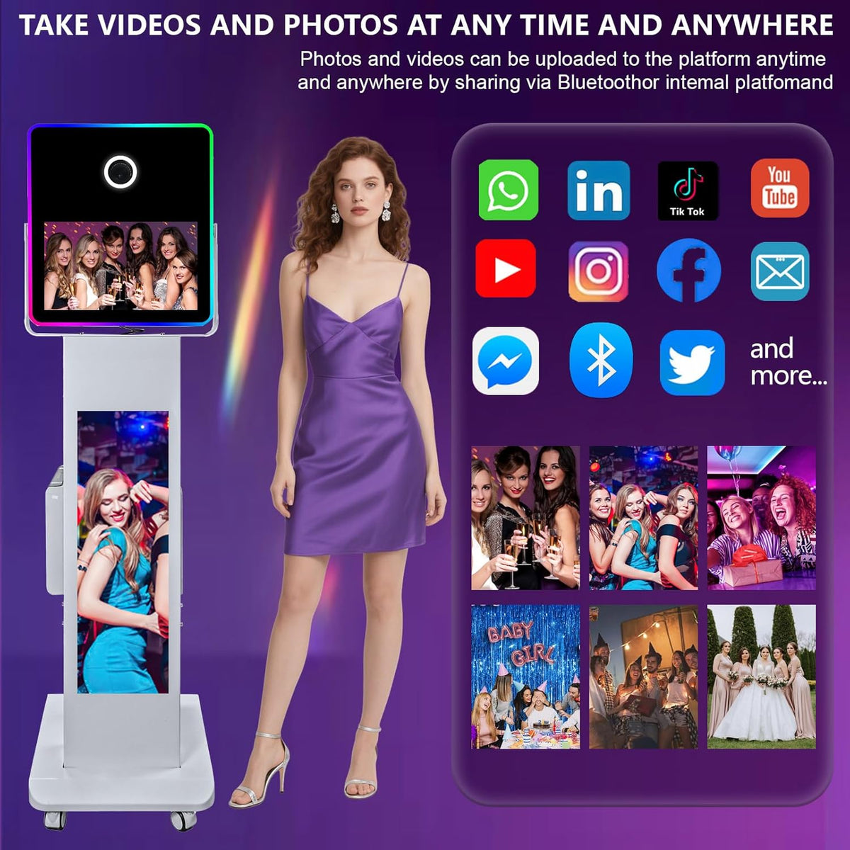 Portable Photo Booth with 15.6''and 29''LCD Touch Screen Selfie Photobooth Machine for Events