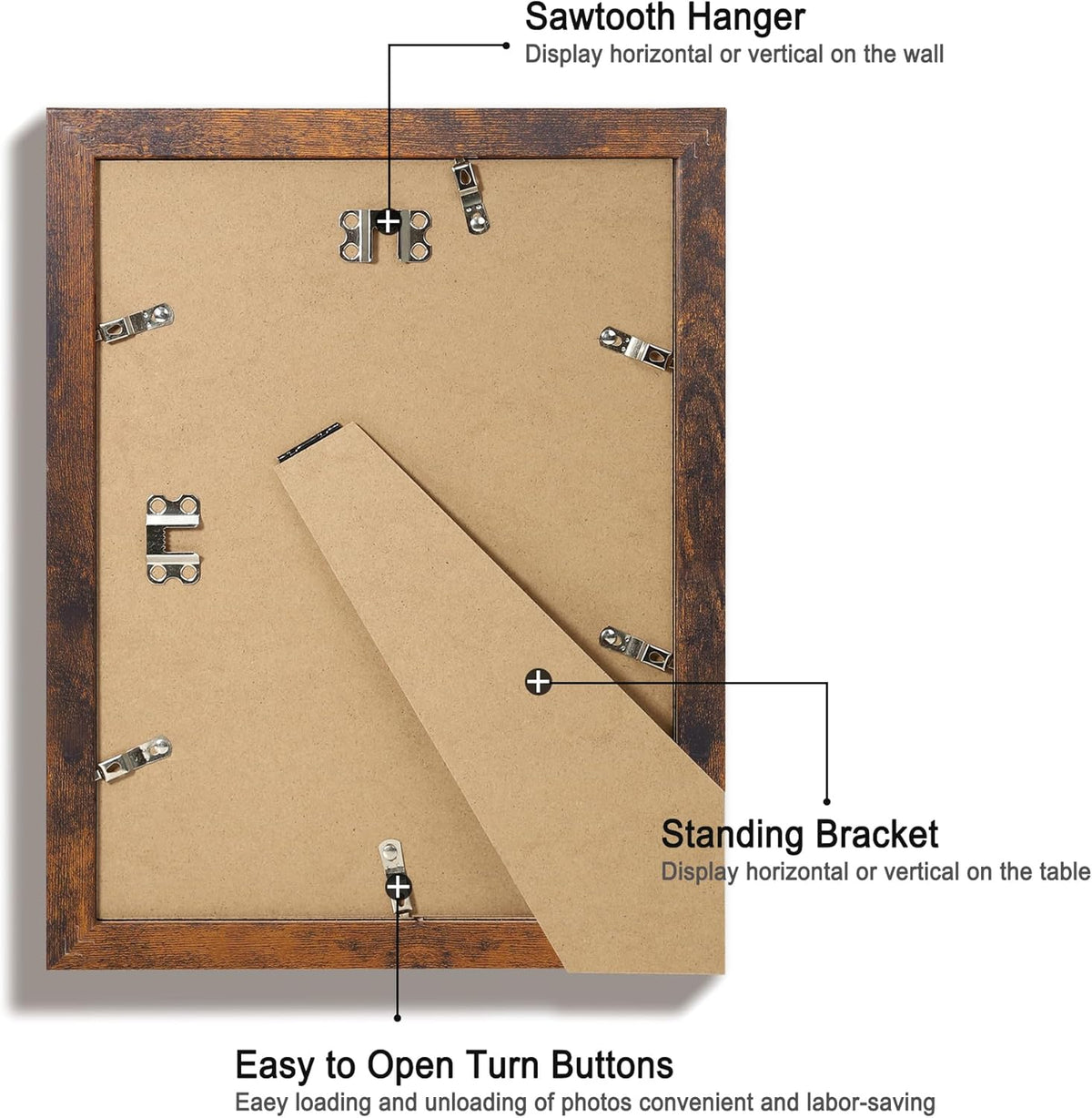 9x12 Picture Frame Set of 4 with Tempered Glass, Wooden Rustic Frame Display 6x8 Pictures with Mat