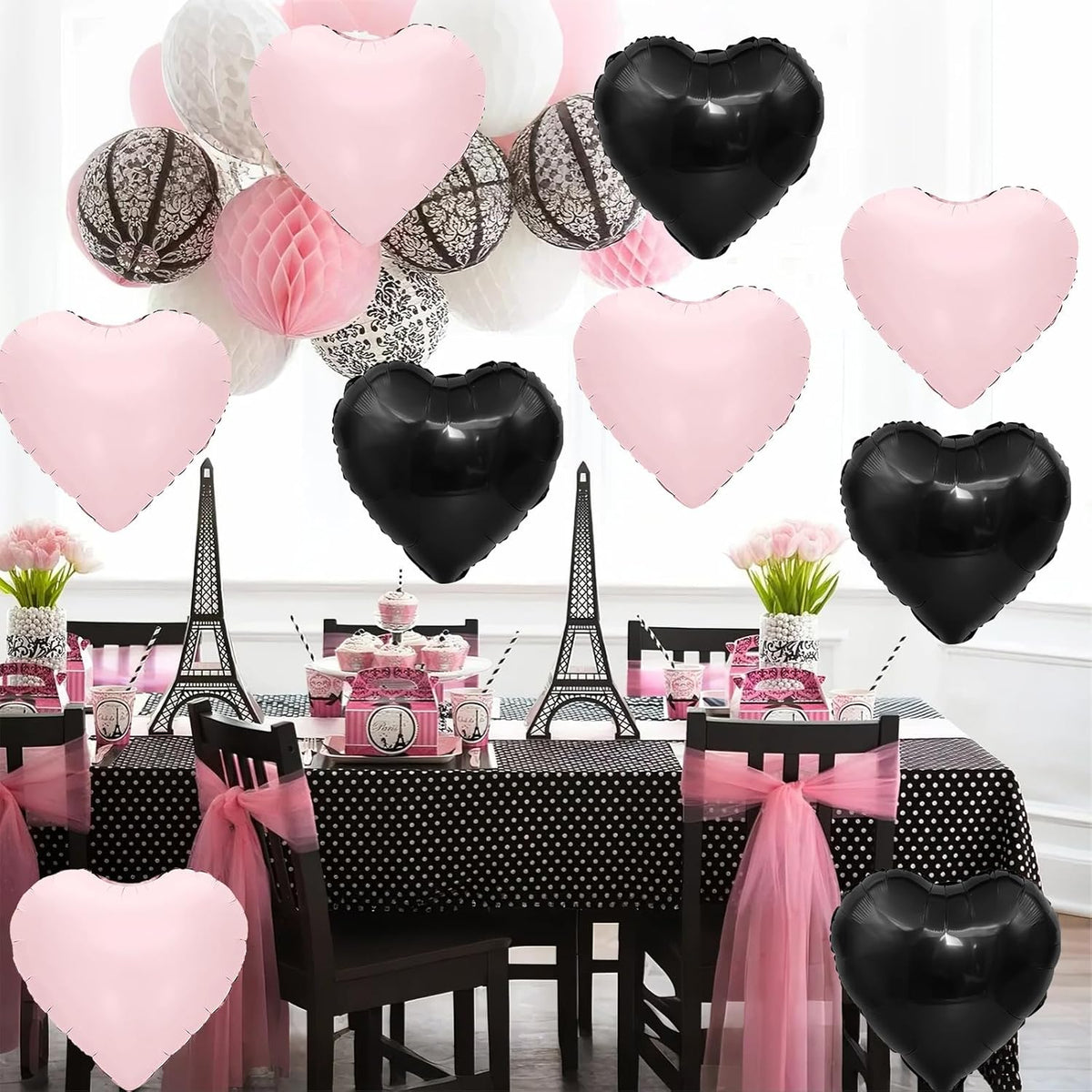 Black and Pink Heart Balloons,12Pcs 18Inch Baby Pink Black Heart Shaped Foil Helium Balloons for
