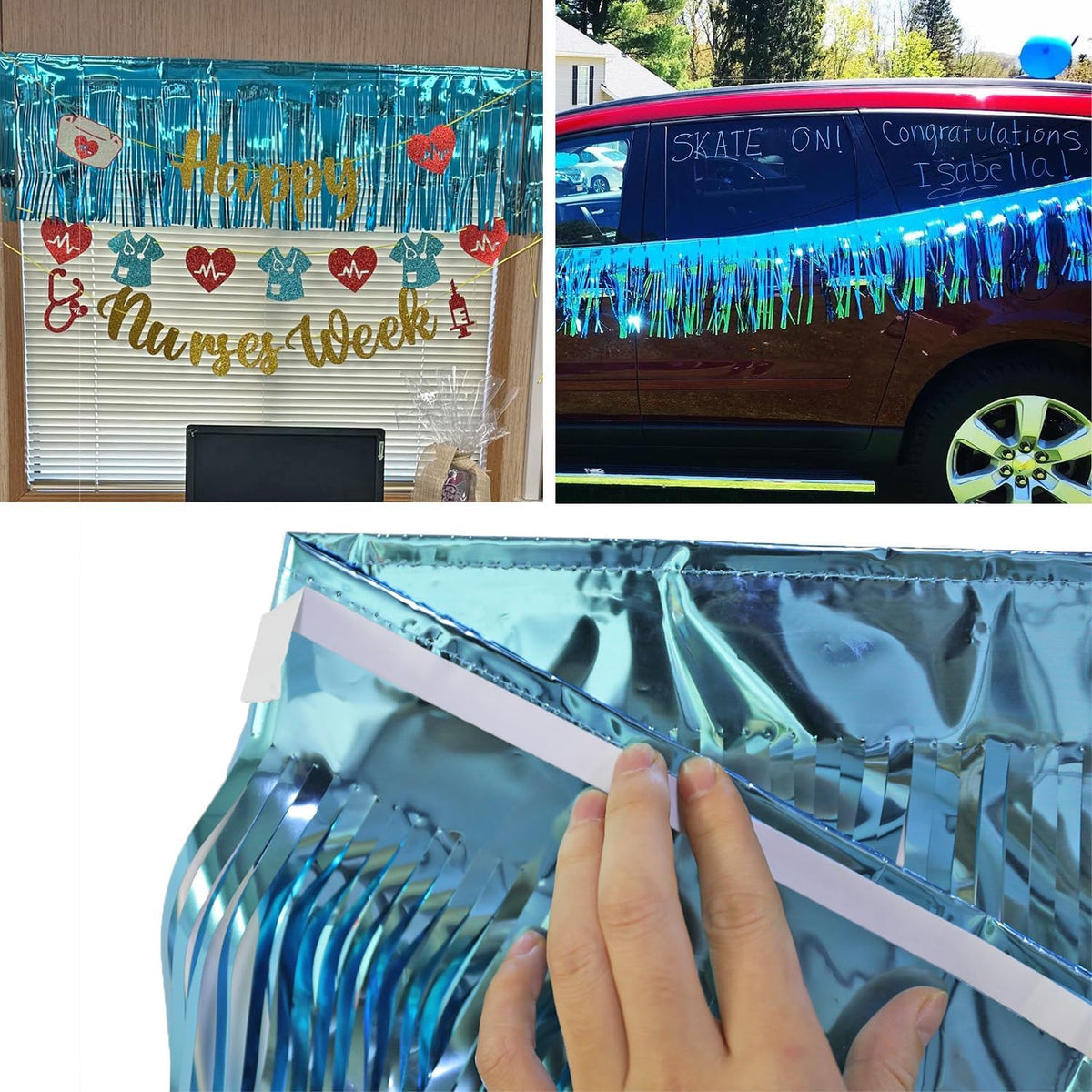 Thick 10 Feet by 15 Inch Turquoise Foil Fringe Garland - Pack of 3 | Shiny Metallic Tinsel Banner