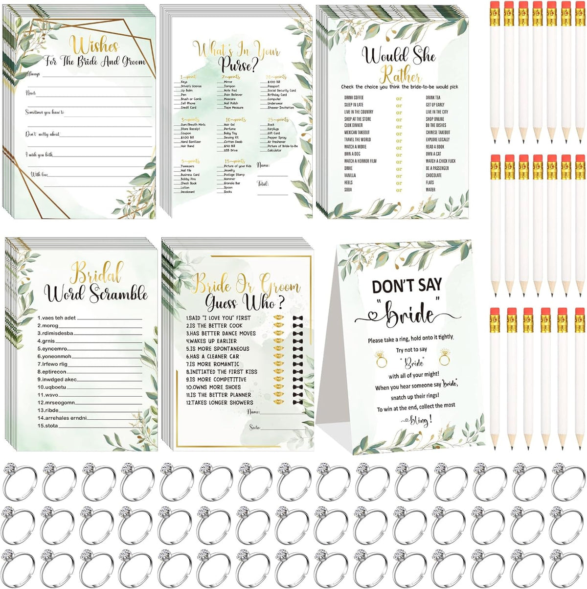Estune 331 Pcs Bridal Shower Games Supplies, 5 Sets 250 Pcs Wedding Cards 1 Put a Ring on It Bridal