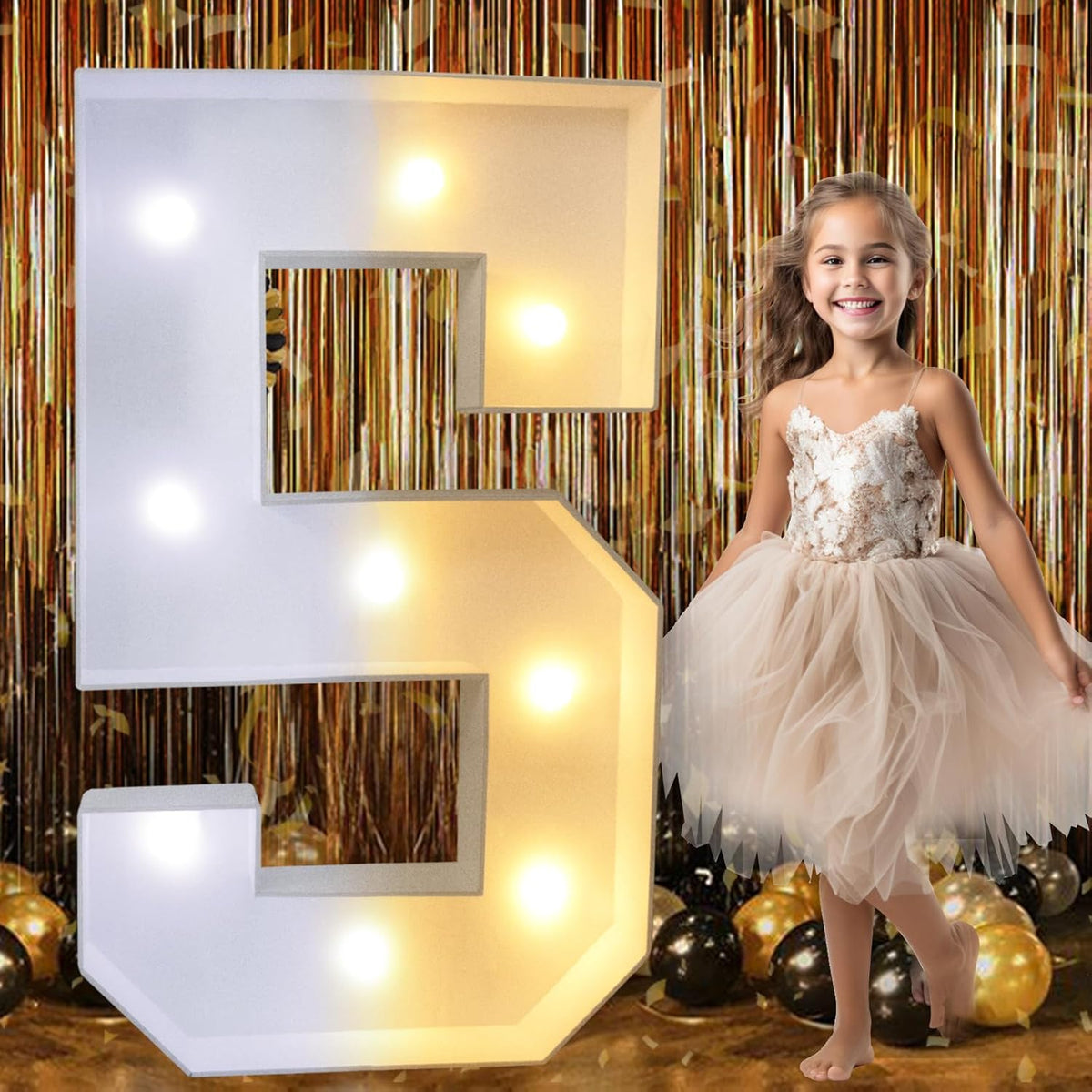 Pooqla 3FT Marquee Light Up Numbers for 5th Birthday Decorations, Light Up Marquee Number 5