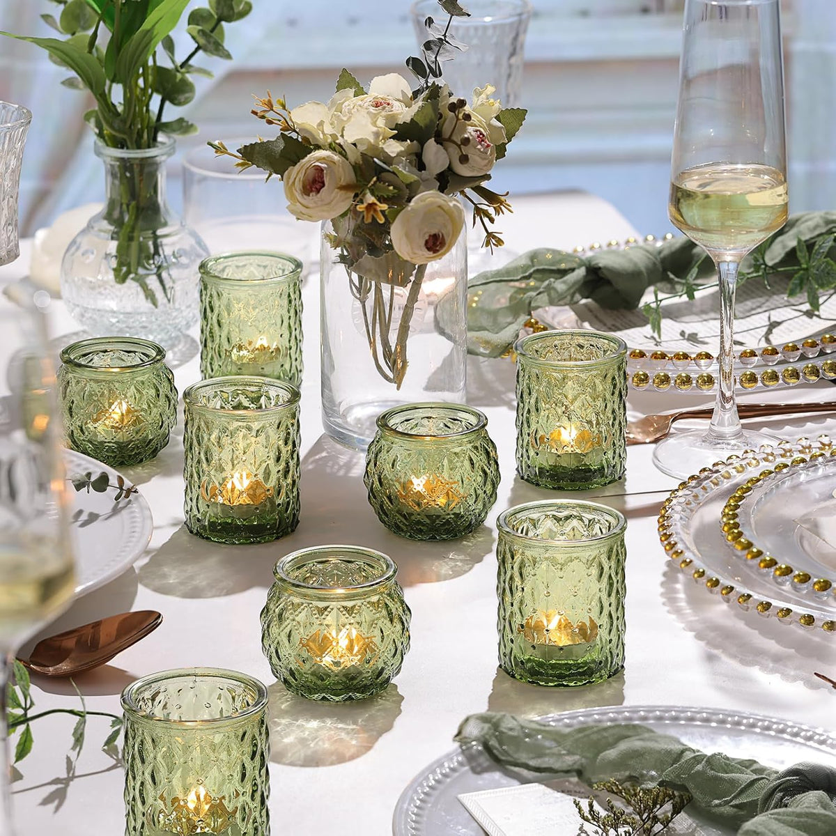 36pcs Assorted Green Votive Candle Holders, Tea Lights Candle Holder for Table Centerpiece, Green
