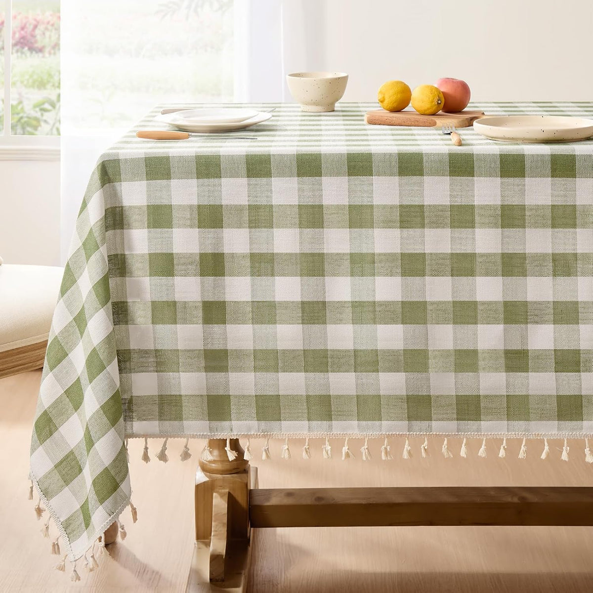 Softalker Checkered Tablecloth Rectangle, Heavy Weight Linen Gingham Christmas Table Cloth with