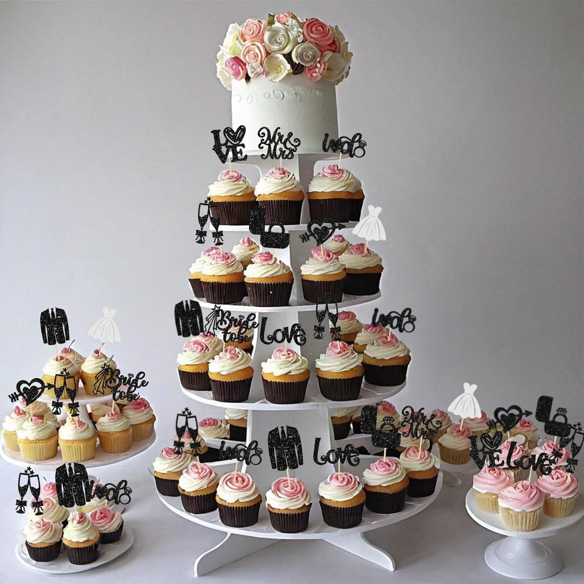 Ephlyn 30Pcs Bride to be Cupcake Toppers Glitter Wedding Cake Topper Decorations I Do Love Heart