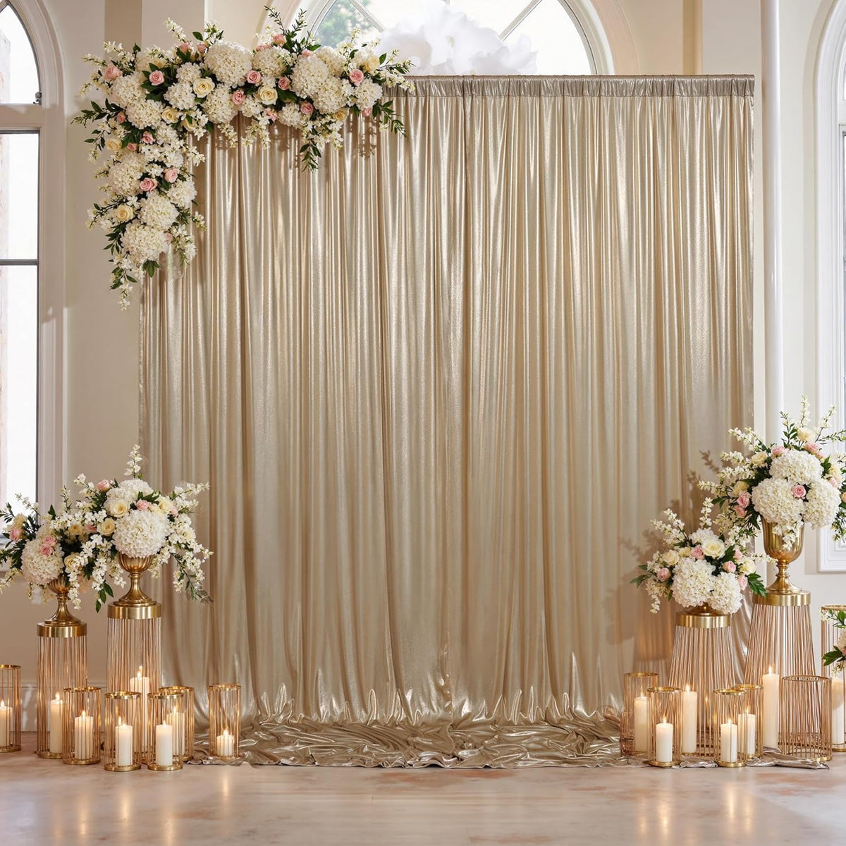 10x10ft Thick Champagne Glitter Backdrop Curtain Panels for Parties, Wrinkle Free Sequin Sparking