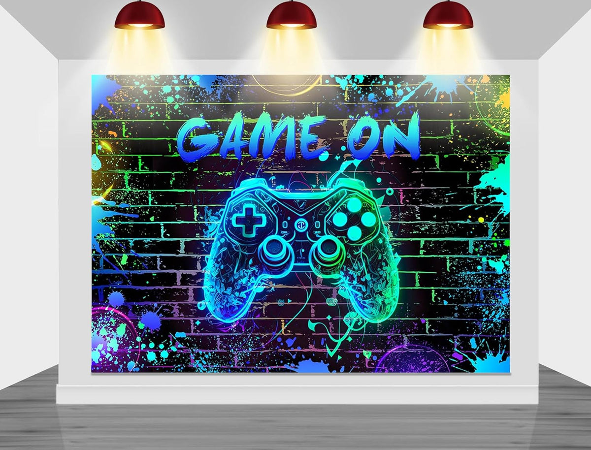 Mocsicka Game On Backdrop Video Game for Boys Level Up Birthday Party Decoration Game Night Arcade