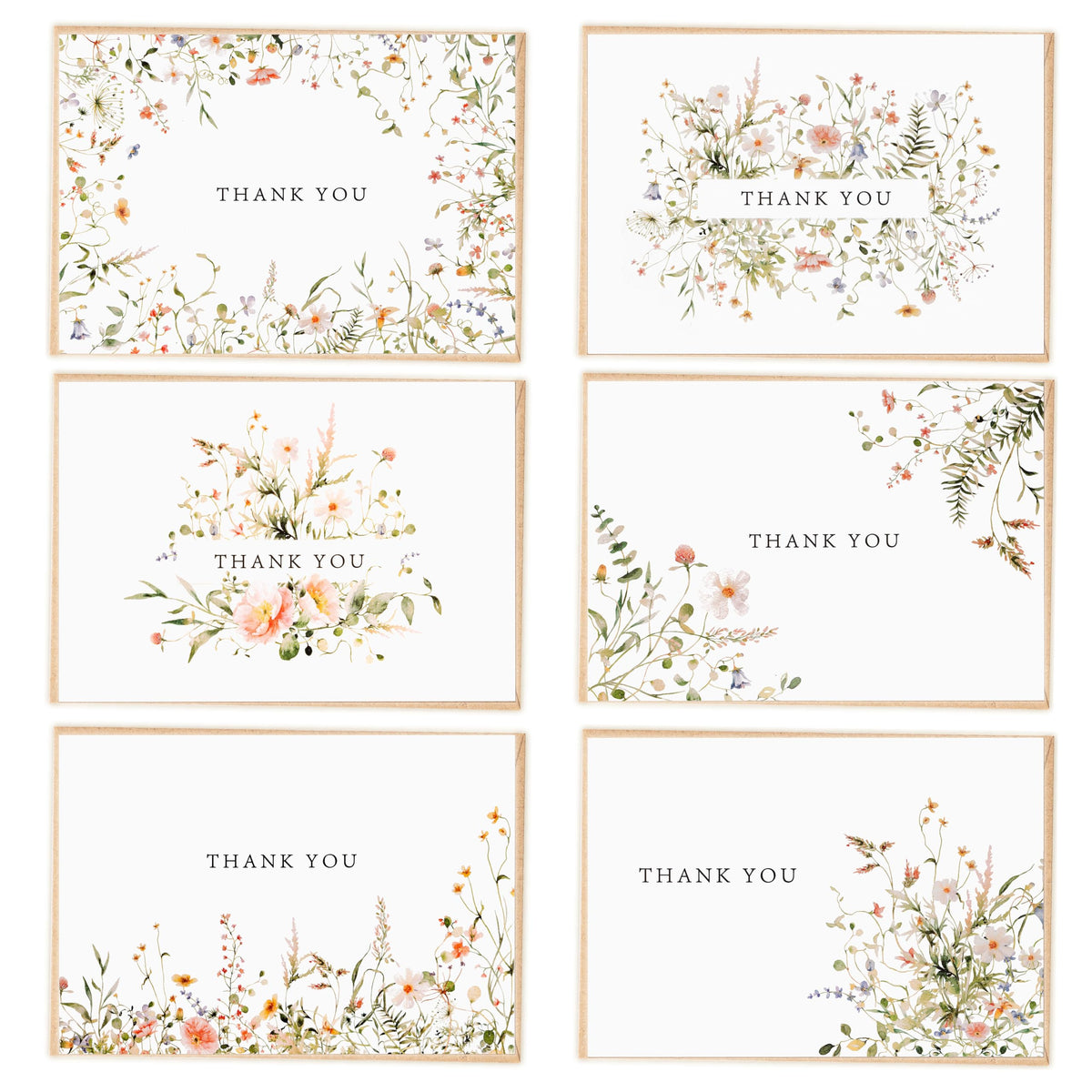 52-pack Floral Thank You Cards Bulk with Kraft Envelopes & Matching Stickers, 3.5x5 Inches, 6