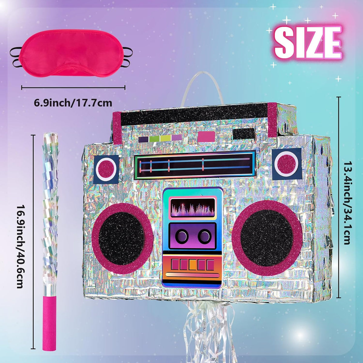 WERNNSAI Music Player Piñata - 80s and 90s Theme Party Decorations Piñata Bundle with Blindfold and
