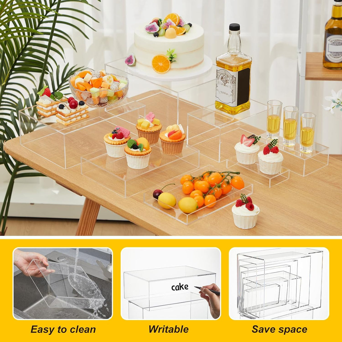 Leinuosen 7 Pcs Large Buffet Risers Set 6" to 12" Acrylic Display Box Catering Dessert Table Riser