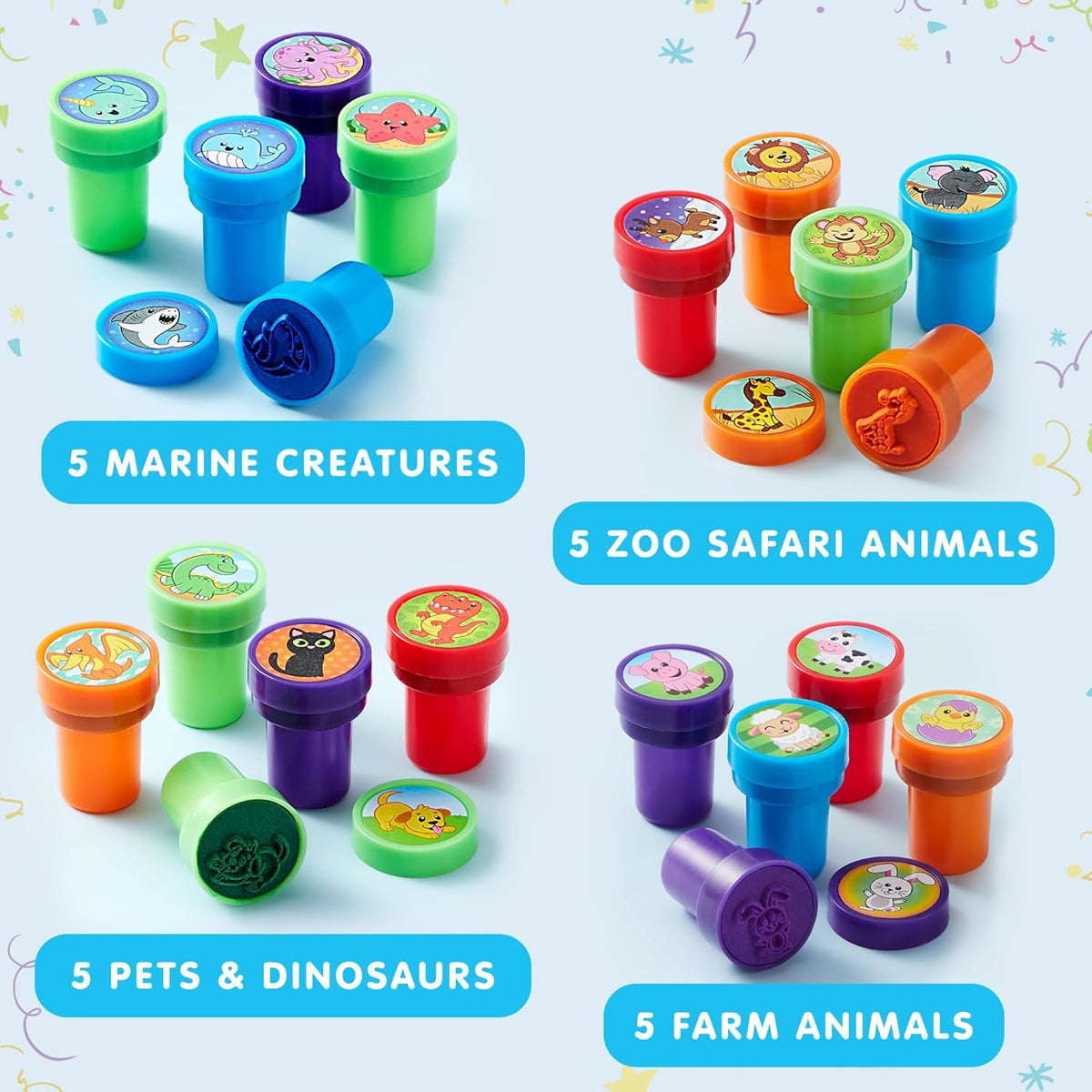 JOYIN 50 Pcs Assorted Stamps for Kids - Self-Ink Stamps with 50 Designs for Birthday Party Favor