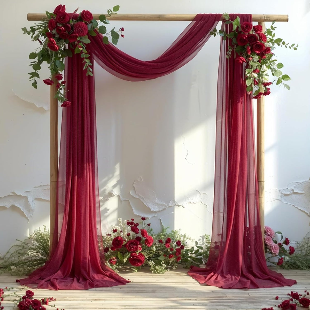 Wedding Arch Draping Fabric, 1 Panel Burgundy Sheer Backdrop Curtain Tulle Fabric Drapery for Arbor