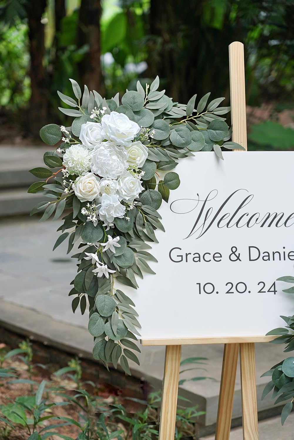 Artificial Flower Swag Set of 2 for Wedding Welcome Signs Floral Decorations, White Wedding Arch