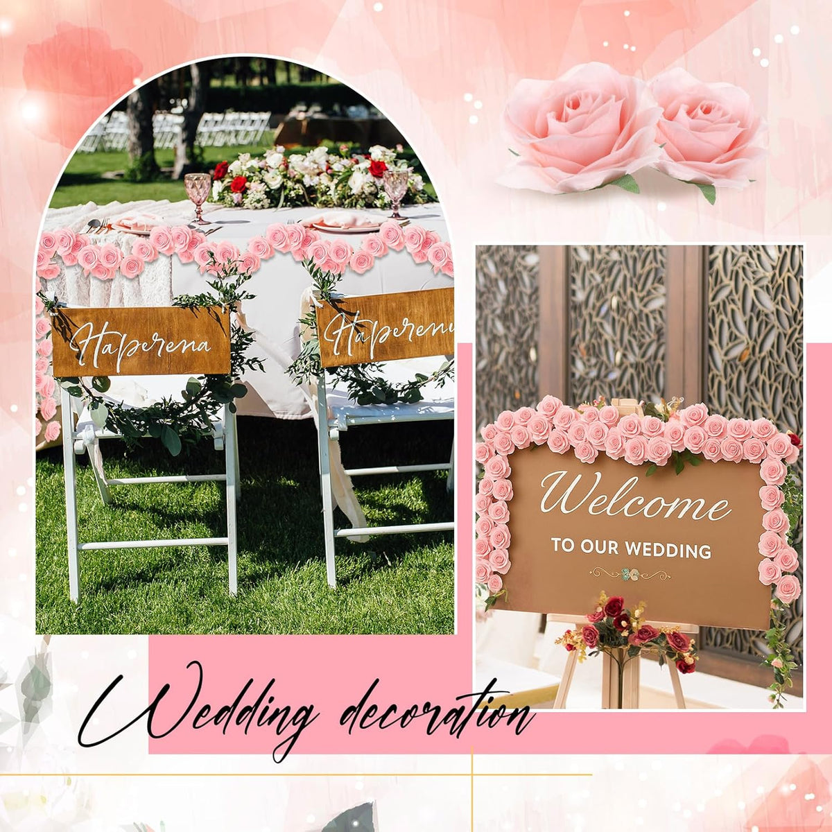 4 Pcs Pink Artificial Rose Vine Hanging Faux Flowers Garland for Wedding Anniversary Birthday Party