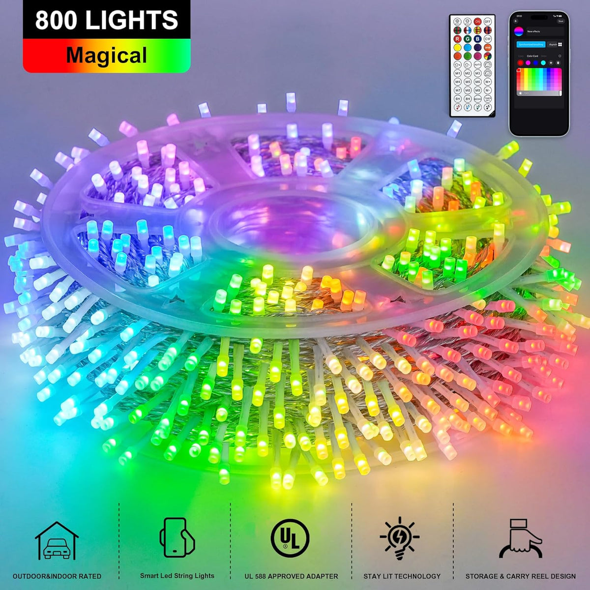 JMEXSUSS 800 LED RGB String Light Outdoor Indoor, Christmas Lights Outdoor Clear Wire Christmas