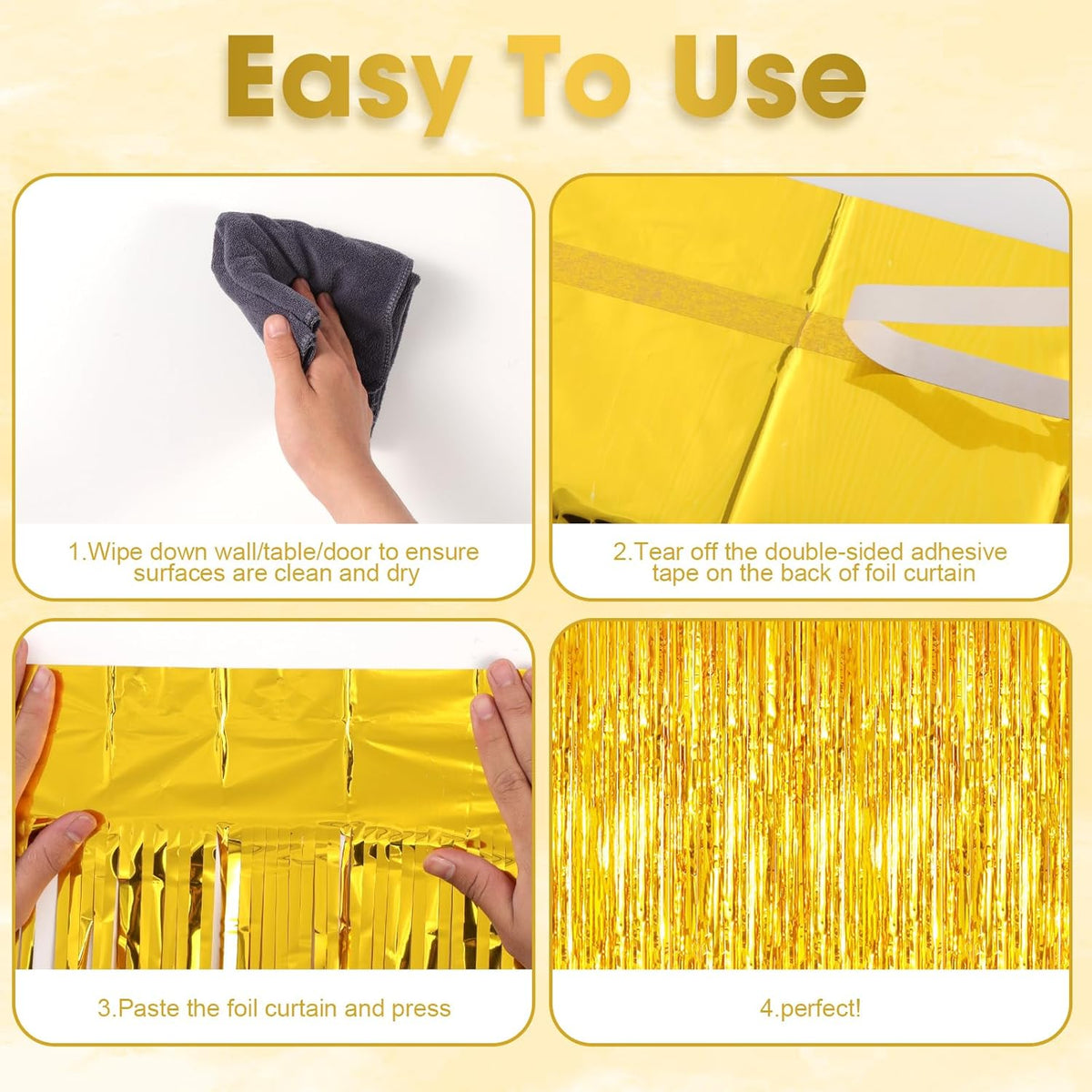 2 Pack Gold Tinsel Foil Fringe Curtains, Gold Party Decorations, Metallic Tinsel Party Streamers