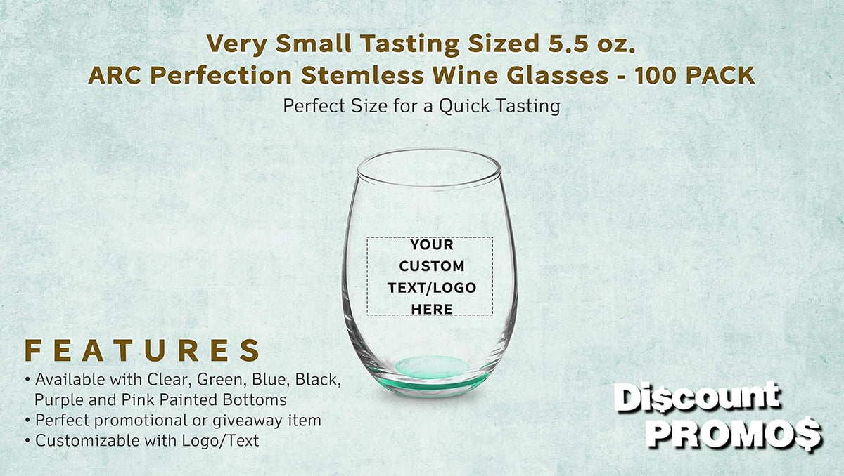Custom Stemless Wine Glasses by ARC 5.5 oz. Set of 100, Personalized Bulk Pack - Perfect for Hotel
