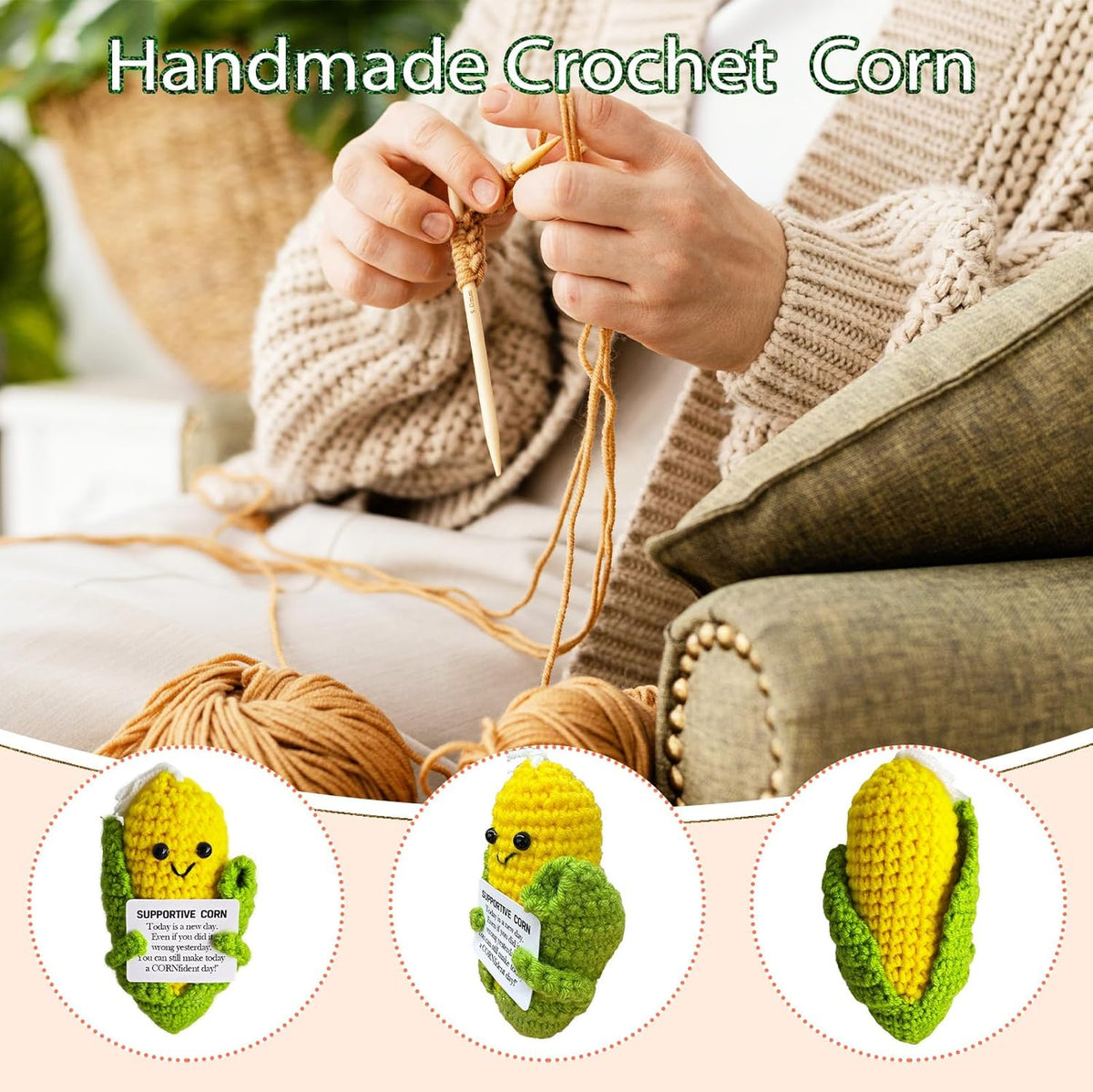 Emotional Support Crochet Corn,Lovely Gift for Friends,Mom,Dad,Grandpa,Grandma,Colleagues,Home