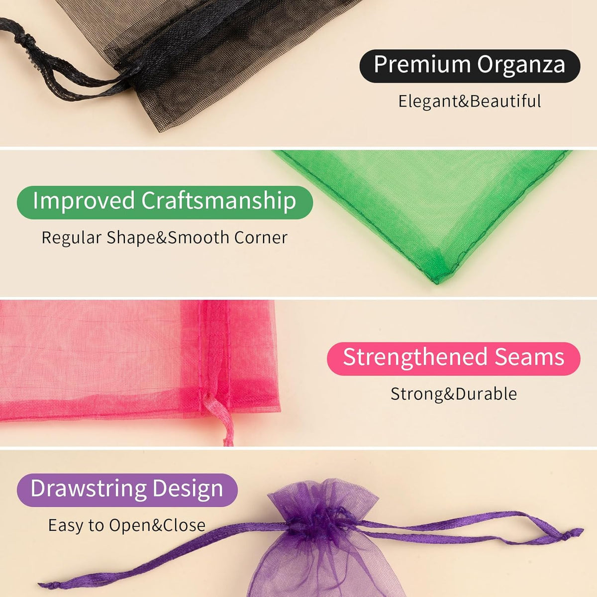 Crweety 50 Pcs Mix Color Organza Bags 6x9 Inch, Small Gift Bags Mesh Bags Drawstring Goodie Bags