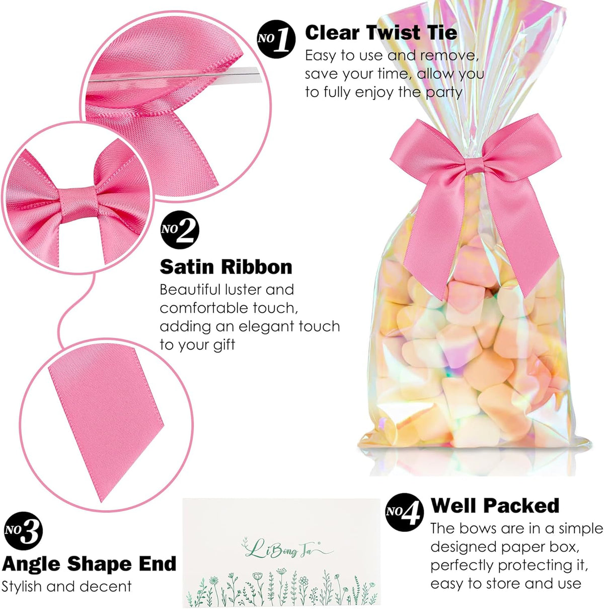 3.5" Hot Pink Bow Satin Pre-Tied Bows for Gift Wrapping, Small Bows for Crafts, Premade Bows, Candy