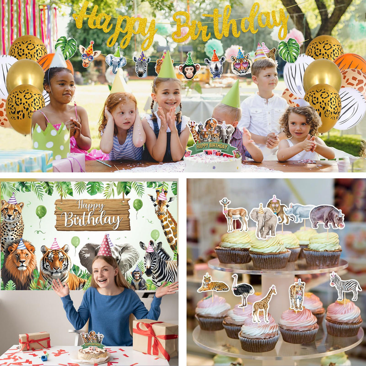 Roetyce Safari Animals Birthday Party Decorations, Jungle Birthday Banner