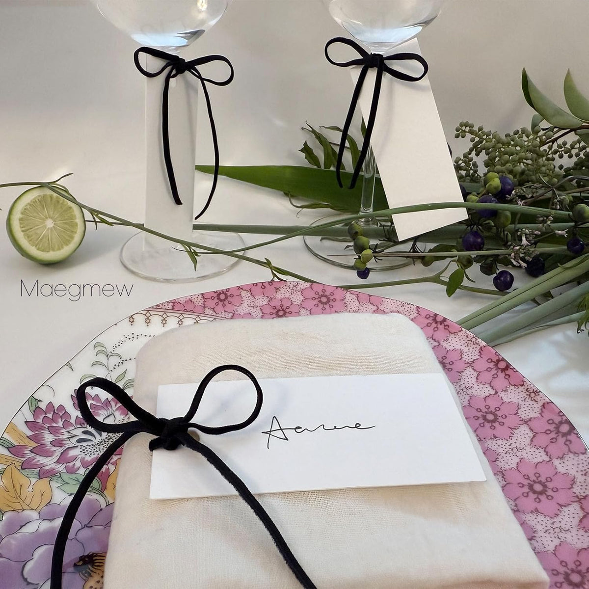 50 Pcs Place Cards for Table Setting -3.94"X1.57" Table Place Cards with Velvet Ribbon,Name Cards