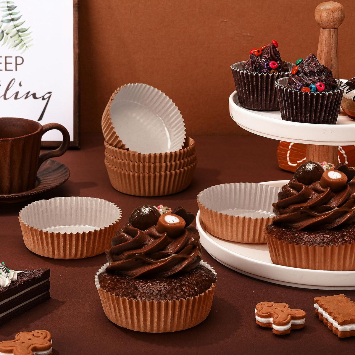 Uiifan Disposable Round Cupcake Liners Paper Baking Cups Wrappers Cupcake Paper Microwave Oven Safe