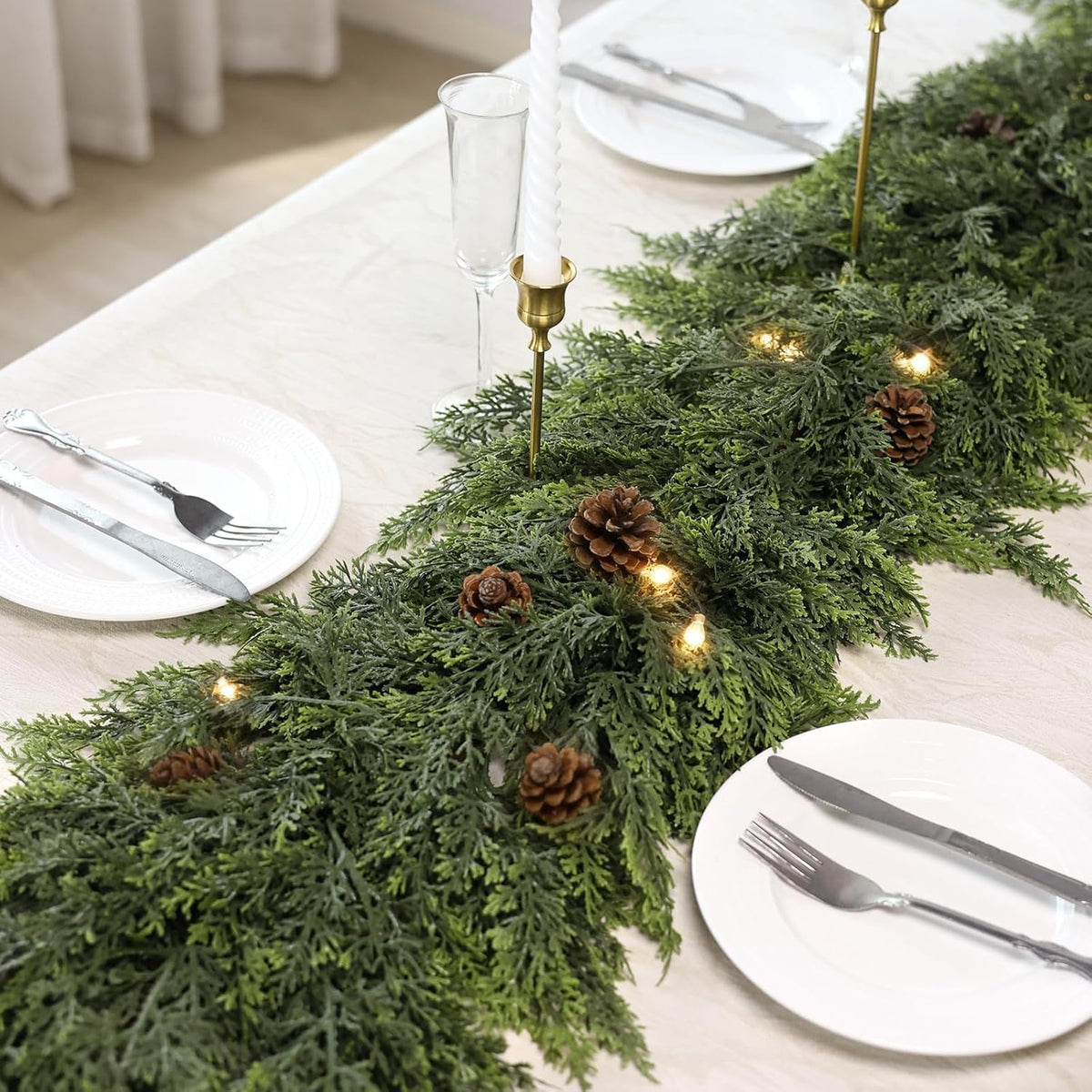 Real Touch Cedar Garland - Artificial Christmas Garlands Faux Green Cedar Fake Pine Needles Garland