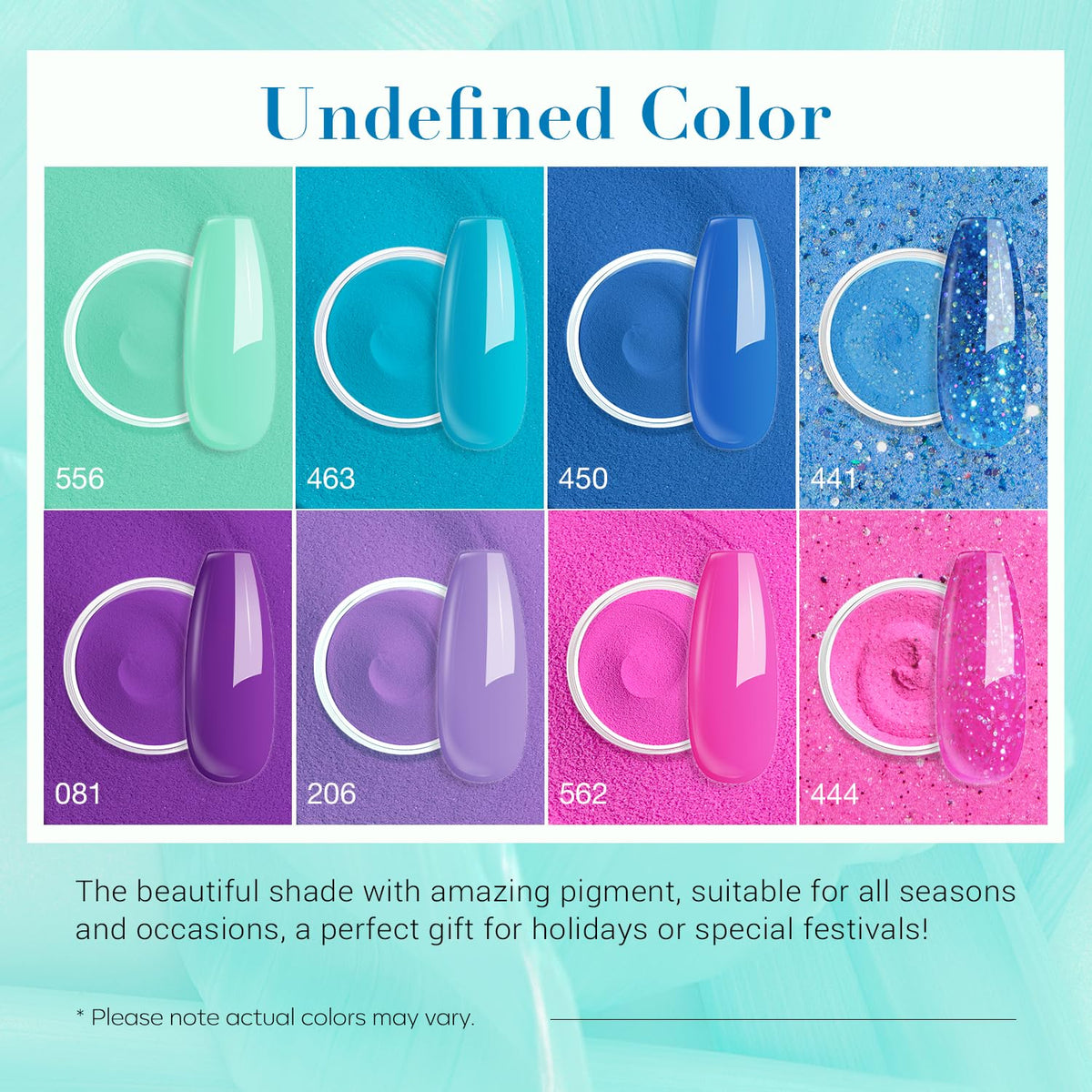 AZUREBEAUTY Dip Nail Powder Starter Kit with Matte Coat, 8 Colors Hot Pink Blue Purple Glitter