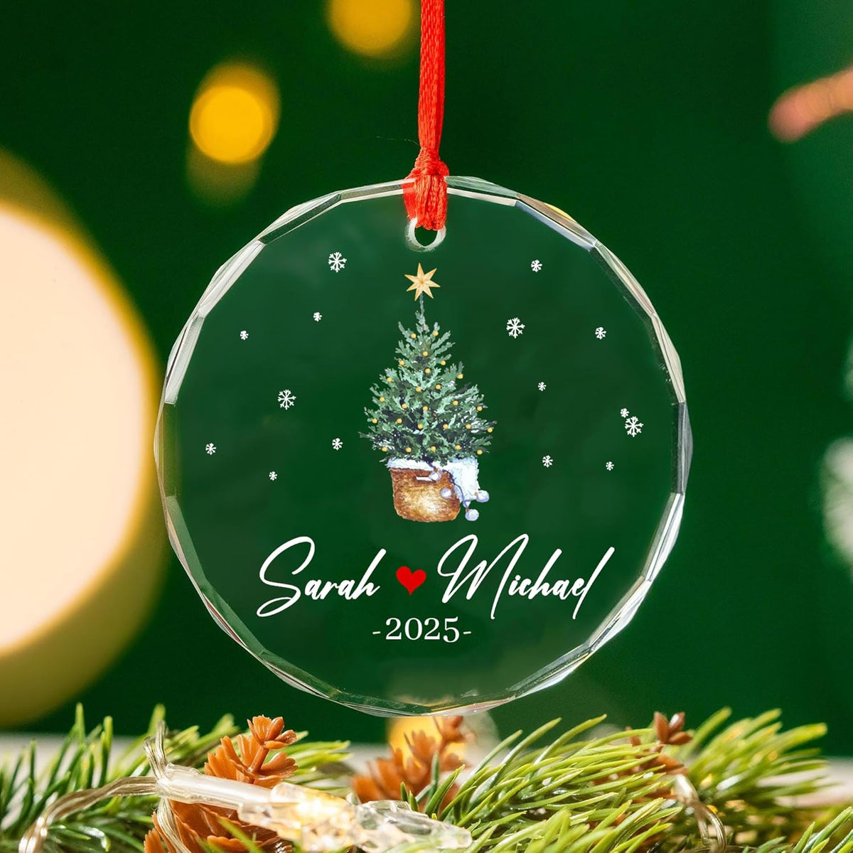 Personalized Glass Ornament 2025 for Married Couples with Name, Custom Wedding Keepsake Gift for