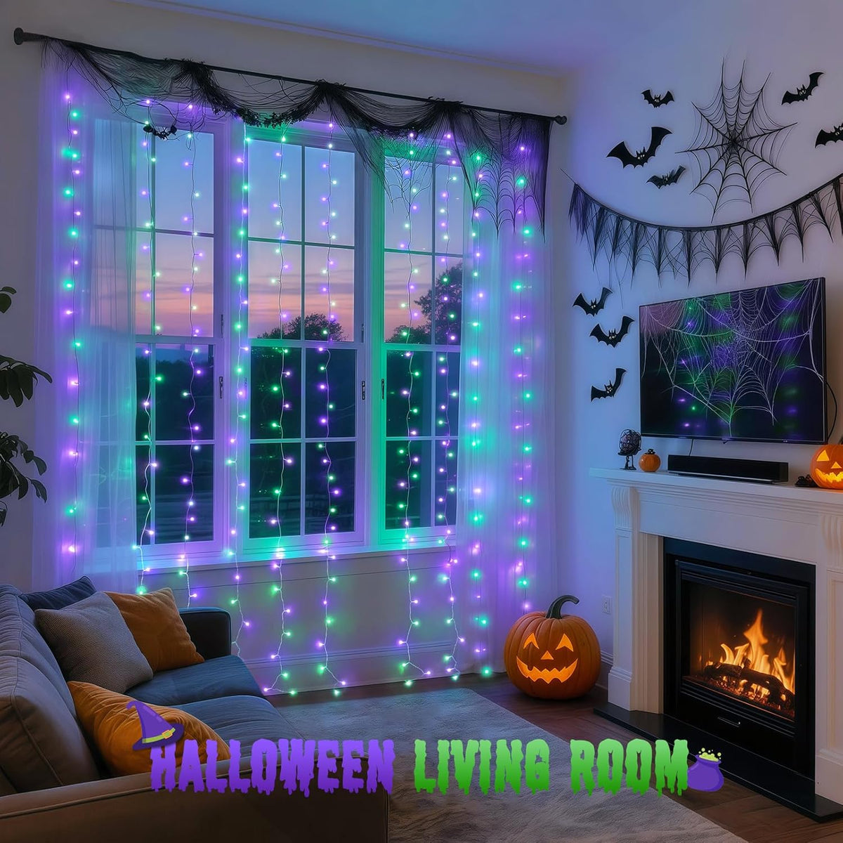 JMEXSUSS 300LED Halloween Curtain Lights with Remote, 9.8x9.8ft Halloween Lights Plug in, Christmas