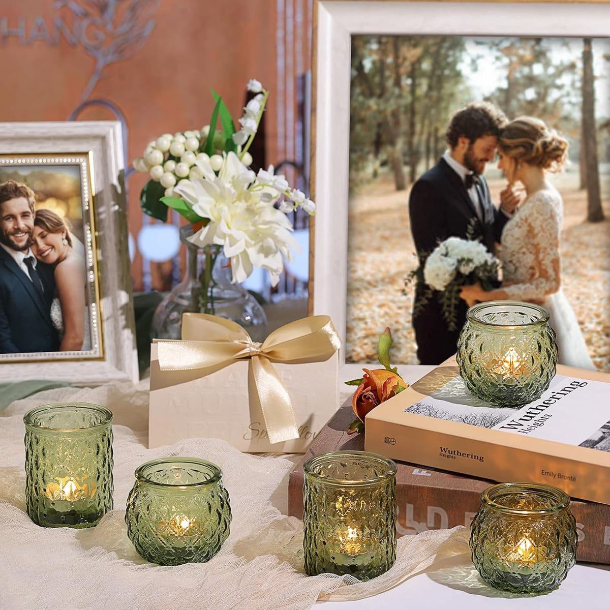 36pcs Assorted Green Votive Candle Holders, Tea Lights Candle Holder for Table Centerpiece, Green