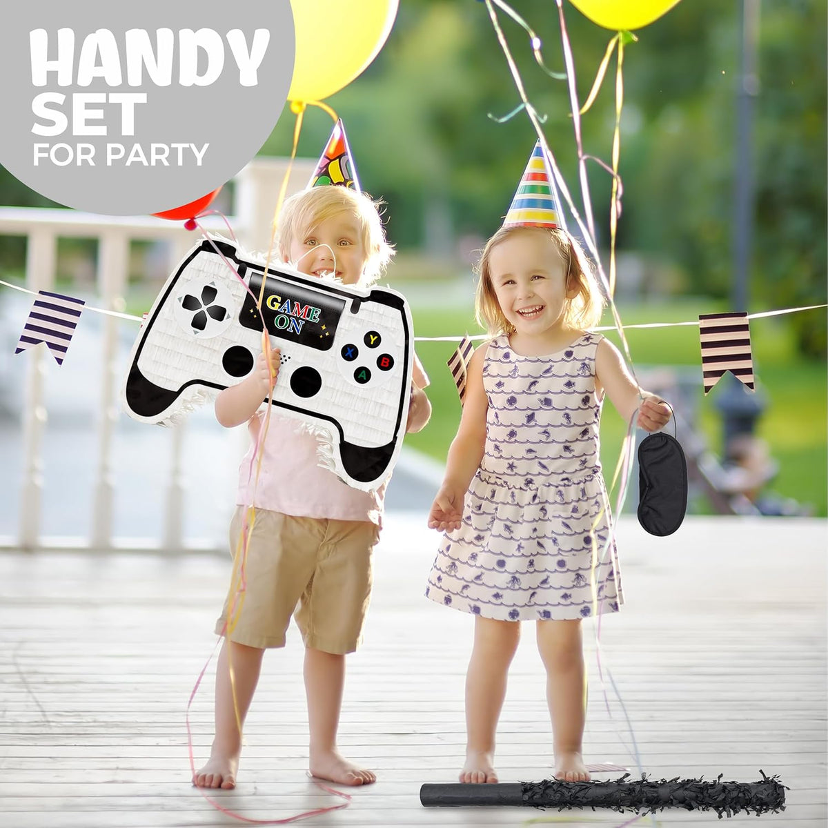 White Game Controller Pinatas Bundle with a Blindfold and a Bat(16.5 x 12 x 3.5 Inches), Perfect