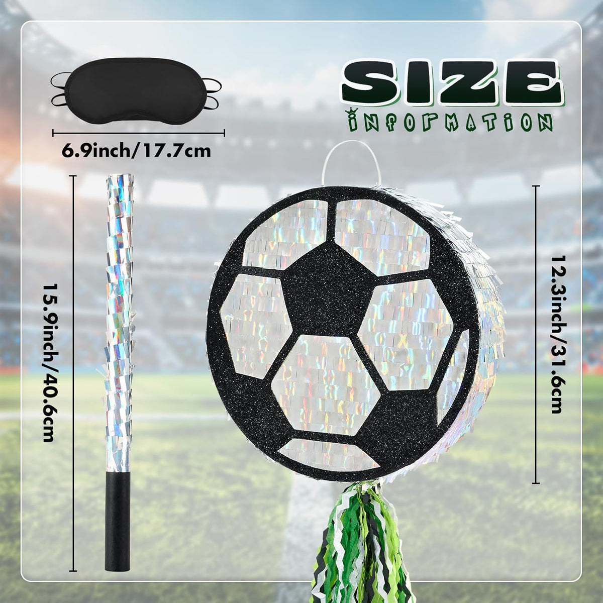 WERNNSAI Soccer Ball Piñata-Soccer Party decoration Piñata with Blindfold Bat for Kids Sports