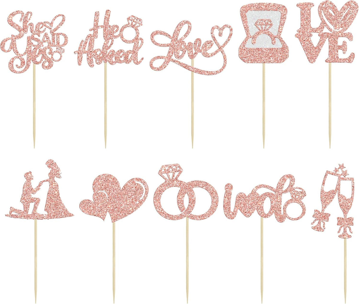 Ephlyn 30Pcs He Asked She Said Yes Cupcake Toppers Glitter Engagement Cupcake Toppers Diamond Ring