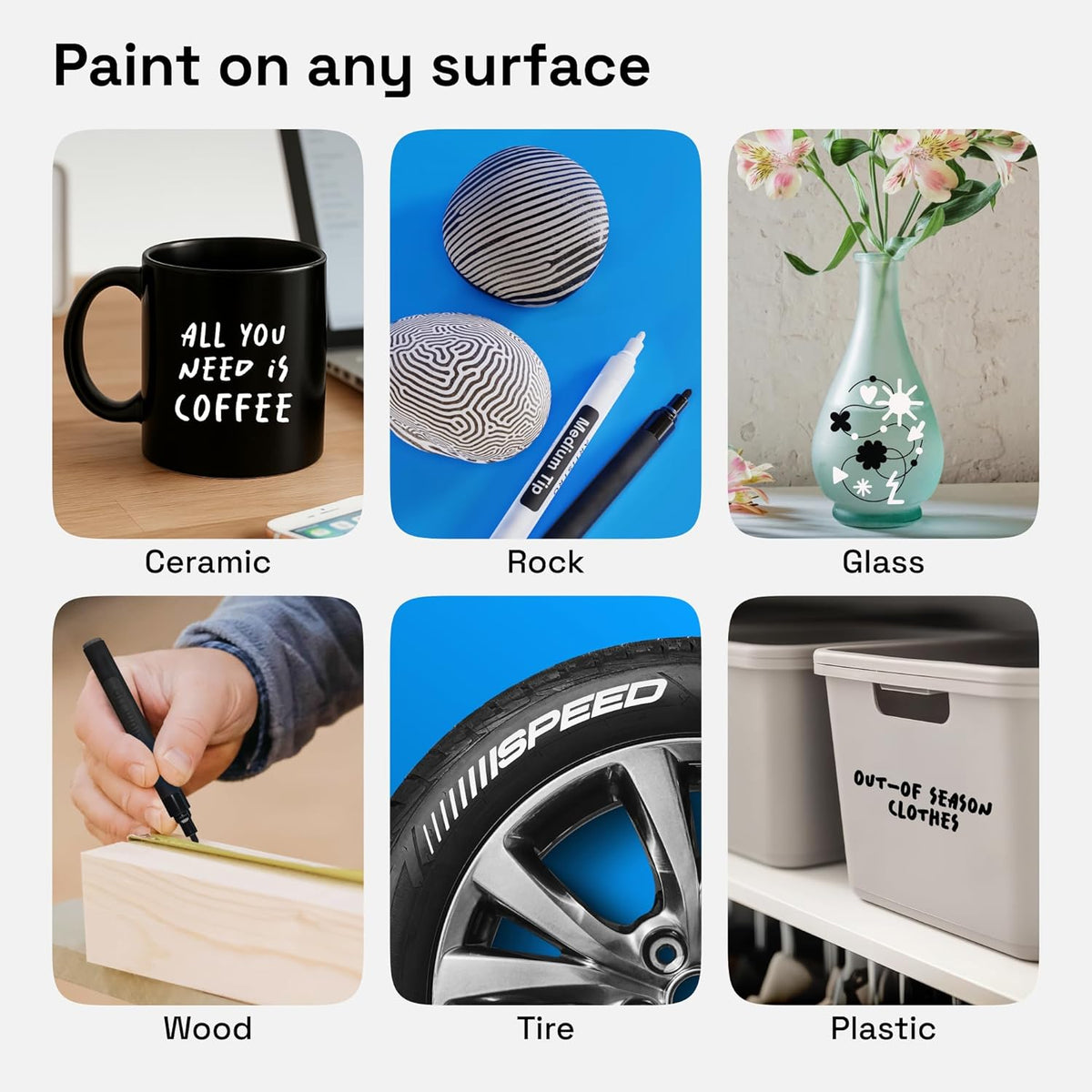 ARTISTRO 2 Black & White Permanent Marker - Waterproof Markers for Tire, Fabric, Rocks, Glass