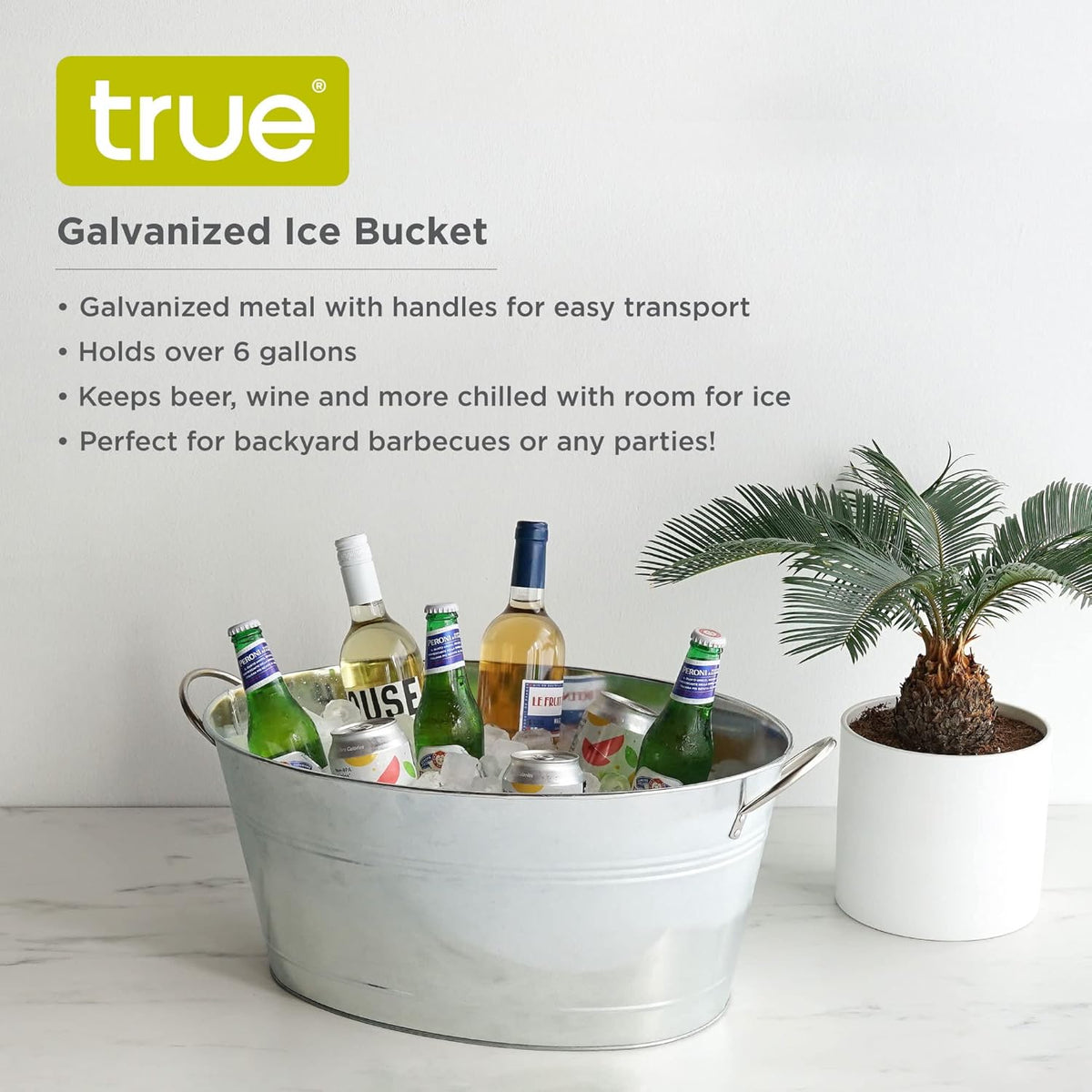 True Galvanized Tub, Large Ice Buckets for Parties, Beverage Cooler for Beer, Wine, Soda, Bottled