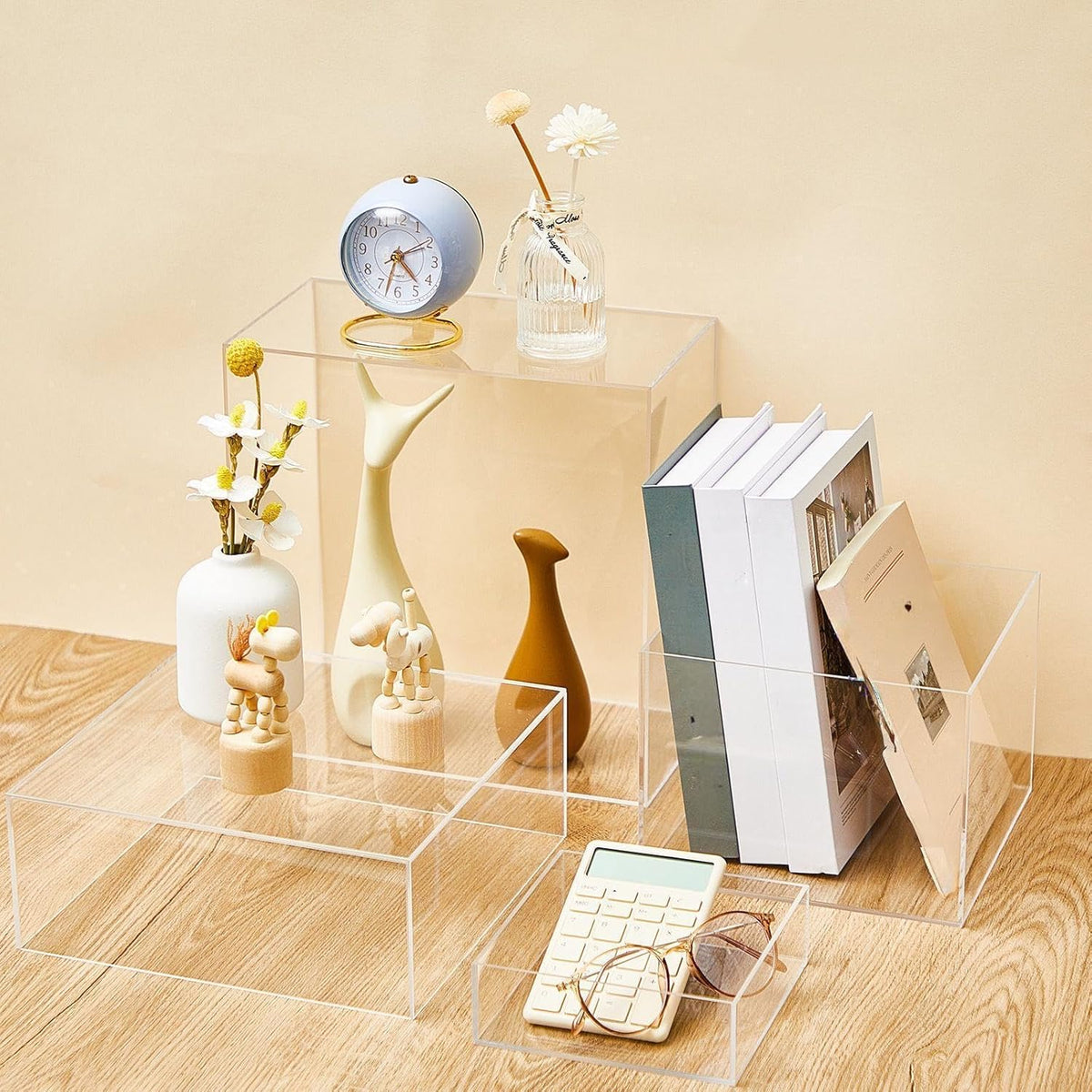 Leinuosen 7 Pcs Large Buffet Risers Set 6" to 12" Acrylic Display Box Catering Dessert Table Riser